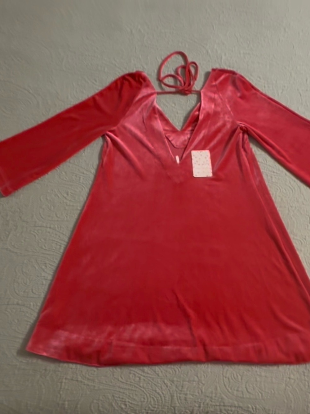 Free People red/pink v-neck,crushed velvet midi, xs, NWT.